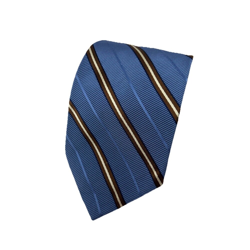 Brooks Brothers Makers Tie Blue Brown Striped Silk Cotton Woven in England 59"